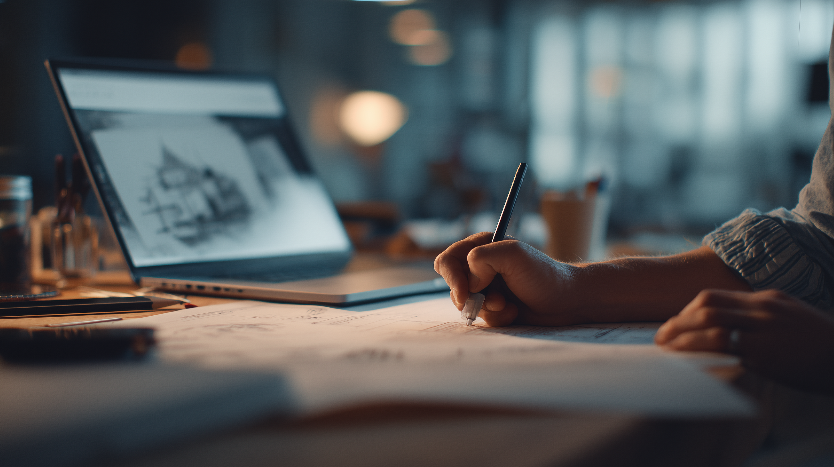 A realistic glimpse into the modern design process, where traditional sketching meets AI-assisted digital design